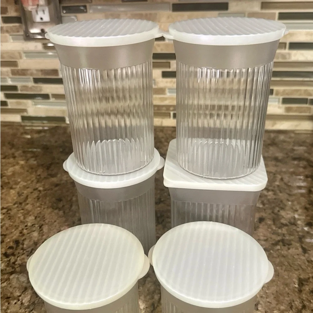 Tupperware Family Mates 6pc RARE Containers Clear with Pearlescent seals